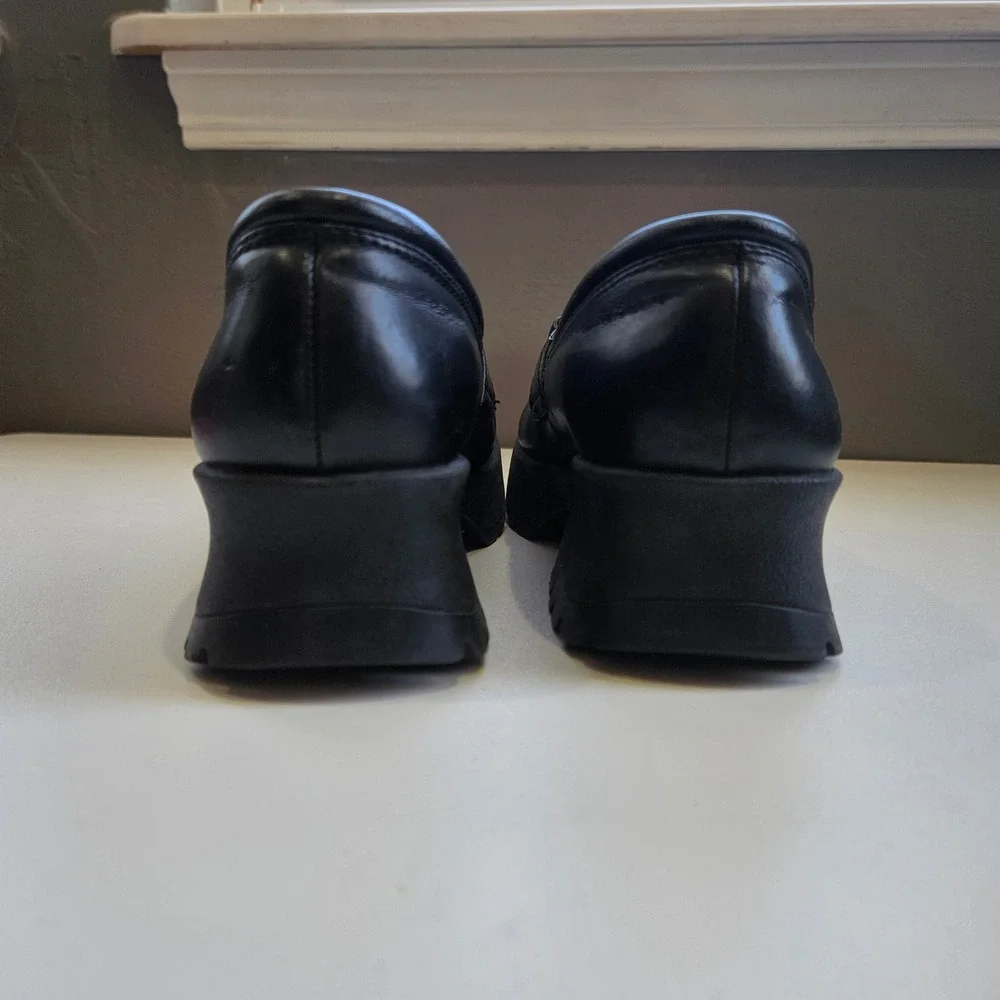 Vintage LEI 90s Y2K Black Chunky Platform Loafers Buckle Shoes Womens Size 6M